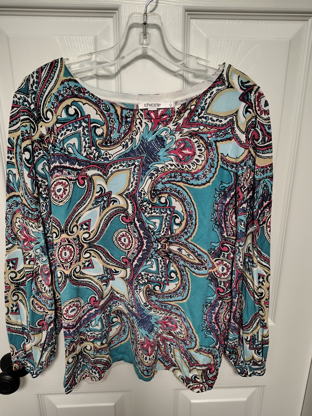 Chico's Teal Paisley Boatneck Top